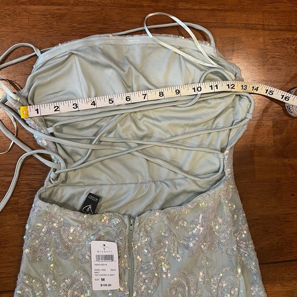 NWT Mint Green Sequin Lace Up Prom Dress - Picture 11 of 12